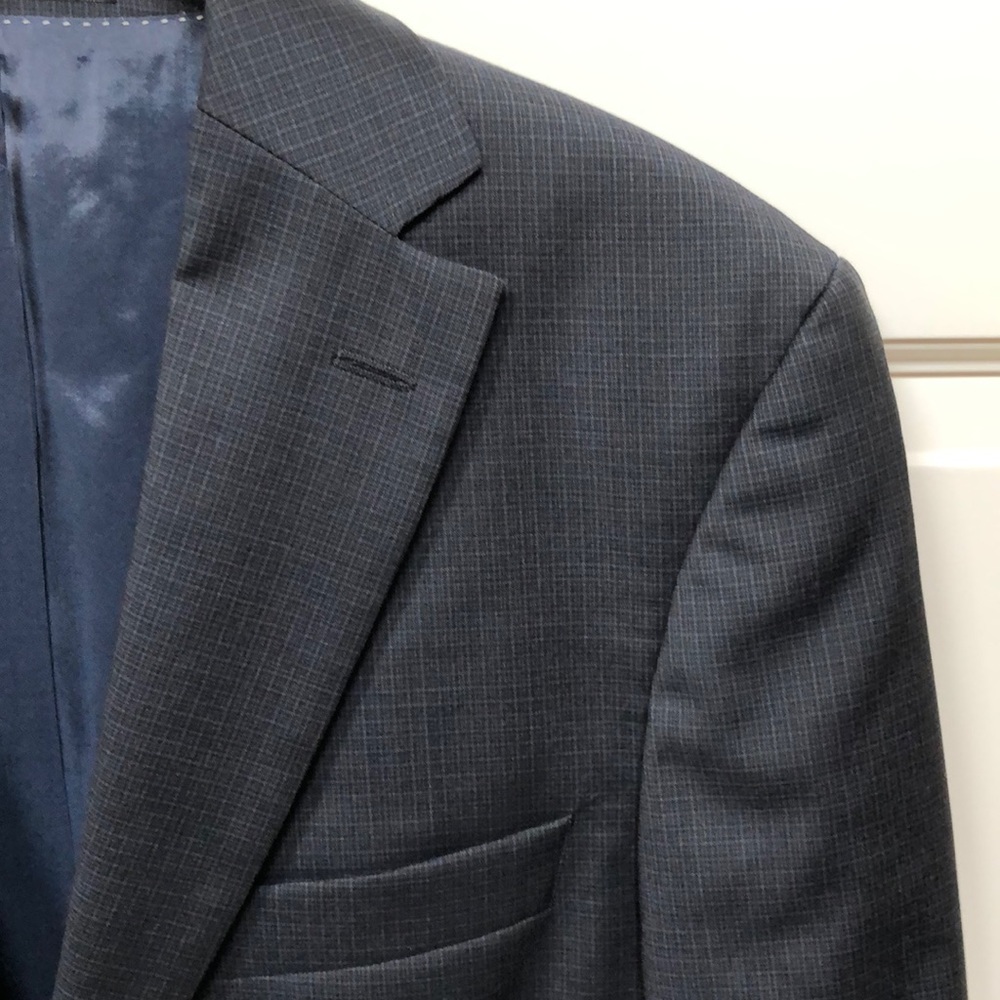 BOSS Black label navy mini plaid 2 button blazer - Picture 3 of 7